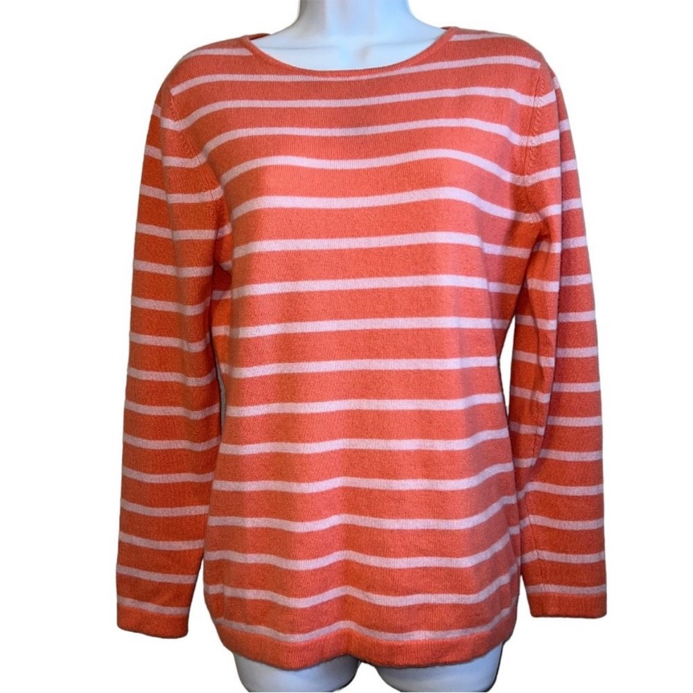 TWO BEES CASHMERE Gorgeous Creamsicle Orange and Light Pink Striped Sweater S